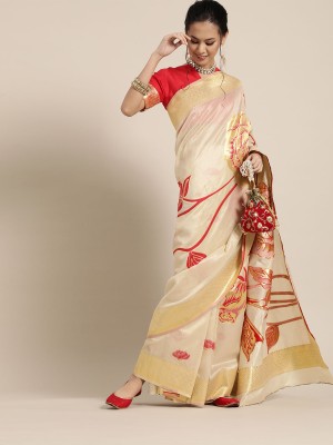 Ratnavati Woven Banarasi Silk Blend Saree(Cream)