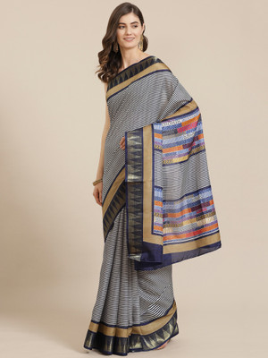 Ratnavati Striped Leheria Linen Saree(Dark Blue)