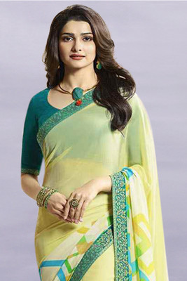 Classic Selection Printed, Self Design, Embellished, Floral Print, Solid/Plain Bollywood Georgette Saree(Yellow)