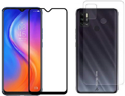 ELEF Front and Back Tempered Glass for Tecno Spark 6 Air Front 11D Black Tempered Glass Back Flexible Trink (Not Glass)(Pack of 2)