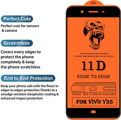 KDEON Edge To Edge Tempered Glass for Vivo y55, vivo y55s, vivo y55L(Pack of 1)