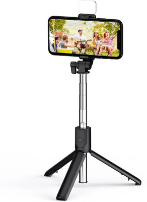 Zohlo 360°Rotation, Selfie Stick And Stand R1S With Flash Light And Remote Control Selfie Stick Extendable& Foldable Bluetooth Selfie Stick(Black, Remote Included)
