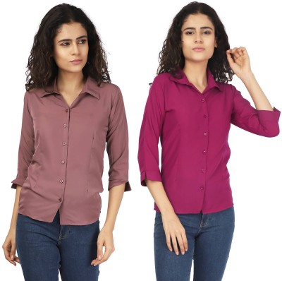 KITIMAT Women Solid Formal Pink Shirt(Pack of 2)