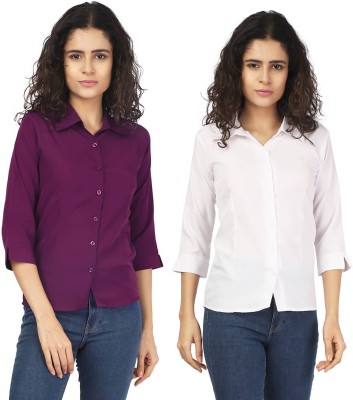 KITIMAT Women Solid Formal Purple Shirt(Pack of 2)