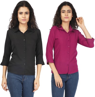 KITIMAT Women Solid Formal Black Shirt(Pack of 2)