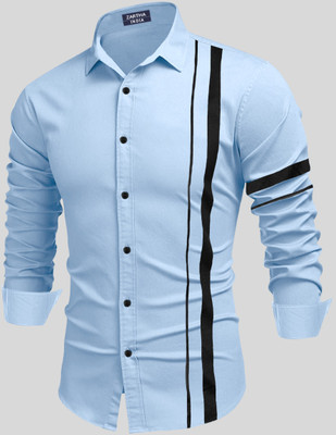 HEMADHAV Men Striped Casual Light Blue Shirt