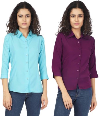 KITIMAT Women Solid Formal Blue, Pink Shirt(Pack of 2)