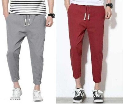 AMFABRICS Solid Men Maroon, Grey Track Pants