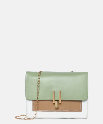Haute Sauce Green Sling Bag Colour block Sling Bag with Push Lock