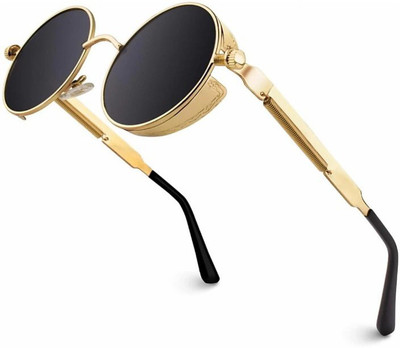 I REBEL Round, Wrap-around, Rectangular Sunglasses(For Men & Women, Black)