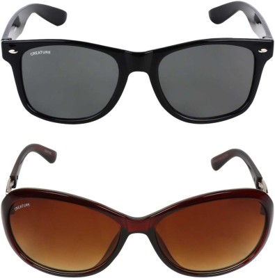 CREATURE Wayfarer, Cat-eye Sunglasses(For Men & Women, Black, Brown)