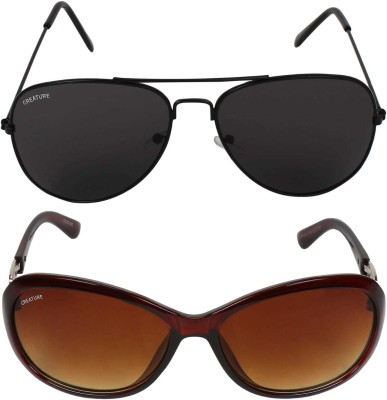 CREATURE Aviator, Cat-eye Sunglasses(For Men & Women, Brown, Black)