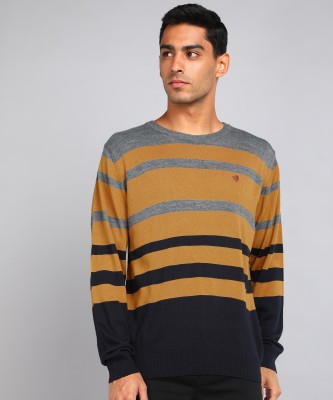 Raymond Woven Round Neck Casual Men Yellow Sweater