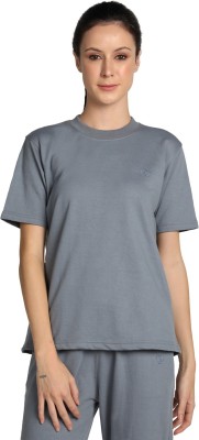 CHKOKKO Solid Women Round Neck Grey T-Shirt