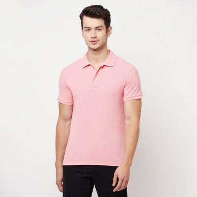 ODOKY Solid Men Polo Neck Pink T-Shirt