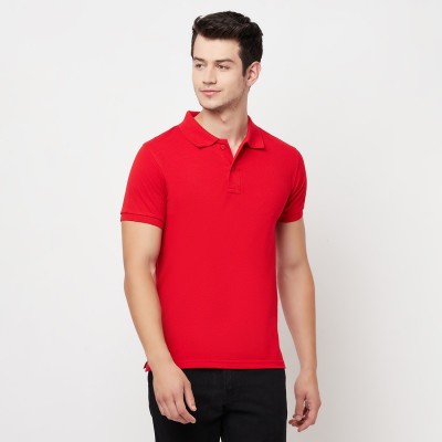 ODOKY Solid Men Polo Neck Red T-Shirt