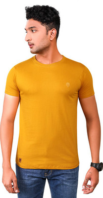 COTREES Solid Men Round Neck Yellow T-Shirt