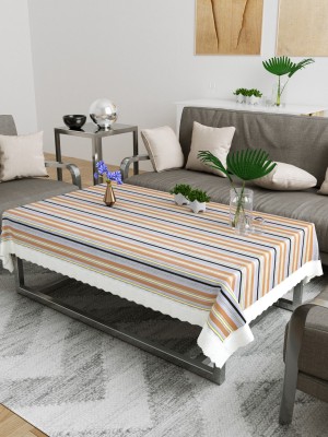 Dream Weaverz Striped 4 Seater Table Cover(Grey, PVC)