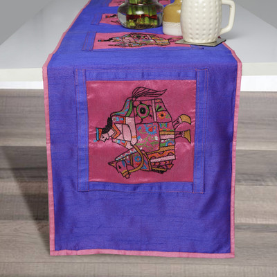 Indha Craft Blue, Pink 183 cm Table Runner(Polyester, Silk)