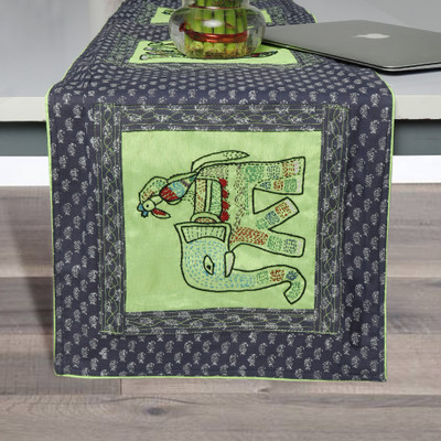 Indha Craft Green 182.9 cm Table Runner(Cotton)