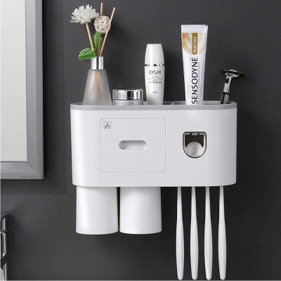 TGOPIT Toothbrush Holder Automatic Toothpaste Squeezer Wall Mount Storage Rack Plastic Toothbrush Holder(White, Wall Mount)