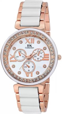 IIK Collection IIK-1012W White Studded Dial with White & Rosegold Bracelet Strap Analog Watch  - For Women