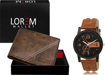LOREM WL32-LR01 Combo Of Orange Men Watch & Green Artificial Leather Wallet Analog Watch  - For Men