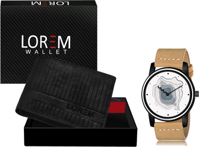 LOREM WL31-LR68 Combo Of Beige Men Watch & Green Artificial Leather Wallet Analog Watch  - For Men