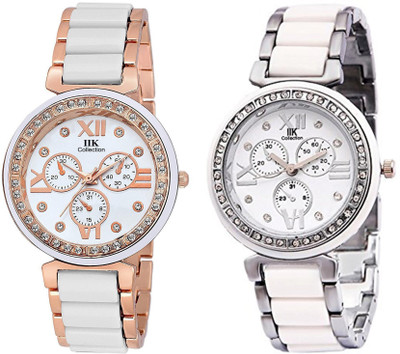 IIK Collection White Round Studded Dial with Multicolor Metallic Bracelet Chain Analog Watch  - For Women