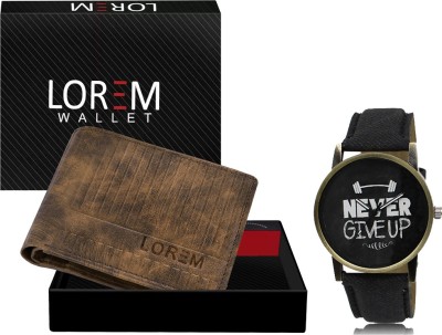 LOREM WL28-LR27 Combo Of Black Men Watch & Green Artificial Leather Wallet Analog Watch  - For Men