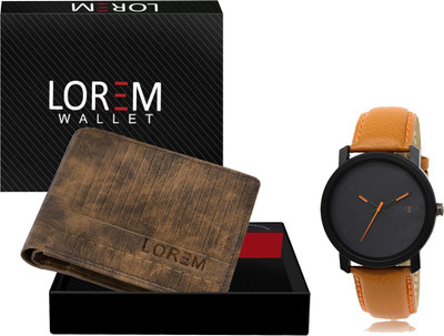 LOREM WL28-LR20 Combo Of Orange Men Watch & Green Artificial Leather Wallet Analog Watch  - For Men