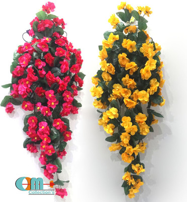 OM COLLECTIONS Artificial Creepers hanging flower Multicolor Daisy Artificial Flower  with Pot(34 inch, Pack of 2, Vine & Creepers)
