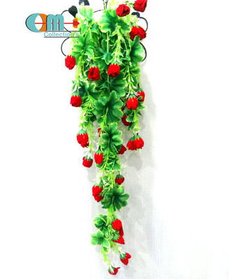 OM COLLECTIONS Artificial creeper hanging flower Green, Red Rose Artificial Flower  with Pot(30 inch, Pack of 1, Vine & Creepers)