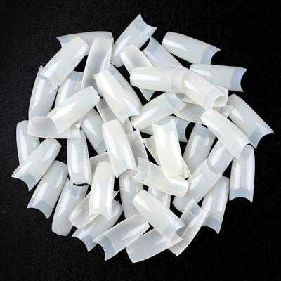 KAIASHA Best Beauty Reusable 100 Tips Fake Acrylic Artificial Nails With Glue White white(Pack of 100)