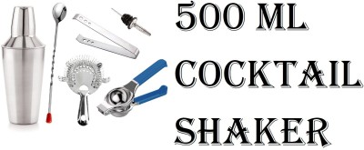 finality V Shape Cocktail Shaker,Purear,red Spoon,Strainer,Pvc Lemon Squzzer&tong 500 ML 6 - Piece Bar Set(Stainless Steel)