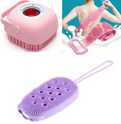 Shreejee Silicone Soft Cleaning 2 pcs Bath Brush & 1 pcs Back Scrubber Belt(Pack of 3)
