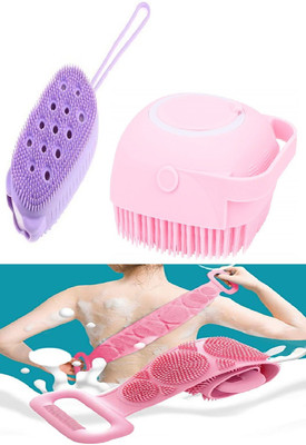 Shreejee Silicone Soft Cleaning 2 pcs Bath Brush & 1 pcs Back Scrubber Belt(Pack of 3)