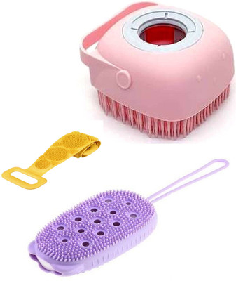 KRAZE Silicone Soft Cleaning 2 pcs Bath Brush & 1 pcs Back Scrubber Belt(Pack of 3)