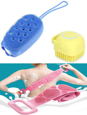 Shreejee Silicone Soft Cleaning 2 pcs Bath Brush & 1 pcs Back Scrubber Belt(Pack of 3)