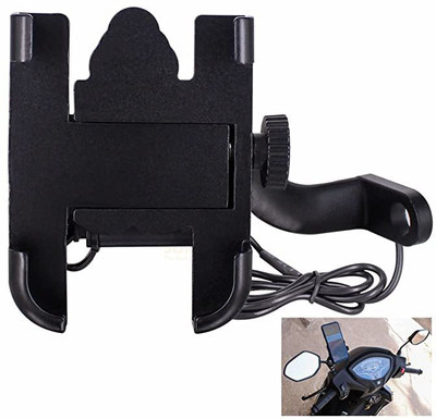 Meenasha Universal Metal Body Handlebar for Bicycle, Motorcycle, Scooty with USB Charger Bike Mobile Holder(Black)
