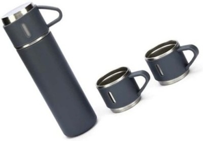 SKYBUCKET Stainless Steel Vacuum Flask Set with 3 Cup For Hot & Cold Water 500 ml Flask(Pack of 1, Black, Steel)