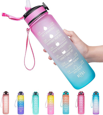 Meetzone Motivational Water Bottle Time Marker For Gym (Multicolour) 1000 ml Bottle(Pack of 1, Multicolor, Plastic)