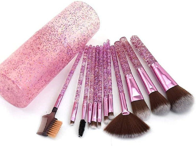 varunya Makeup Brush Set With Storage Barrel - Pack of 12 (Shiny purple)(Pack of 12)