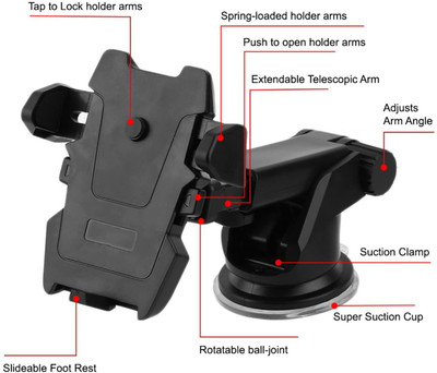 RHONNIUM Car Mobile Holder for Dashboard, Windshield, Anti-slip(Black)