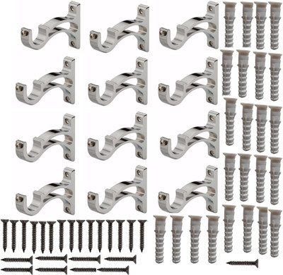 Gagan Silver, Silver, White Rod Rail Bracket, Curtain Knobs Metal(Pack of 12)