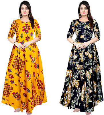 Sarthak Creation Women Maxi Multicolor Full Length Dress