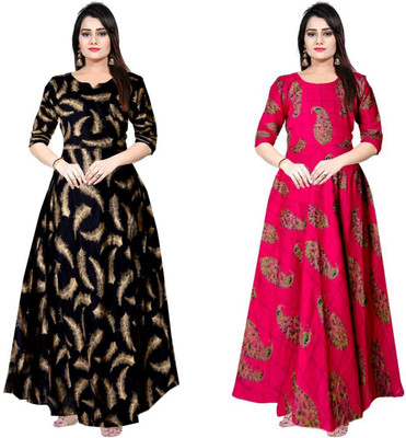 Sarthak Creation Women Maxi Multicolor Full Length Dress