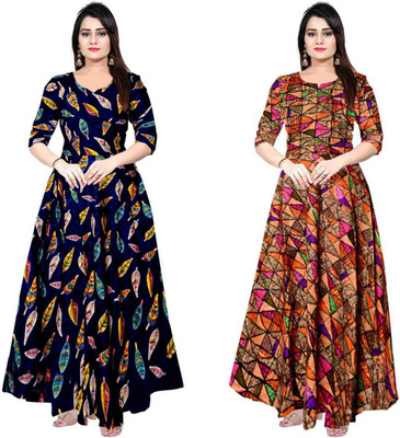 Sarthak Creation Women Maxi Multicolor Full Length Dress