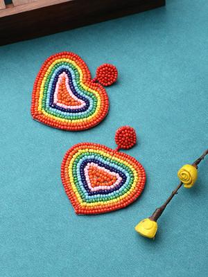 CARDINAL Geometric Design Multicolor Beads Earrings Set Fabric Earring Set