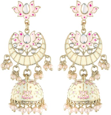 I Jewels I Jewels 18K Gold Plated Kundan Studded Black Meenakari Jhumka Earrings Alloy Jhumki Earring